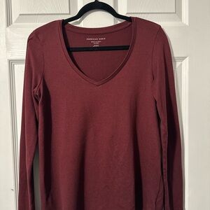 American Eagle Outfitters Dark Red Long Sleeve Tee
